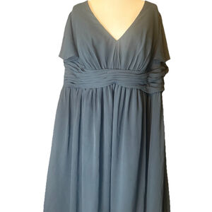 Blue Chiffon Pleated V-Neck Flutter Sleeve Formal Gown Plus Size 24 Long
